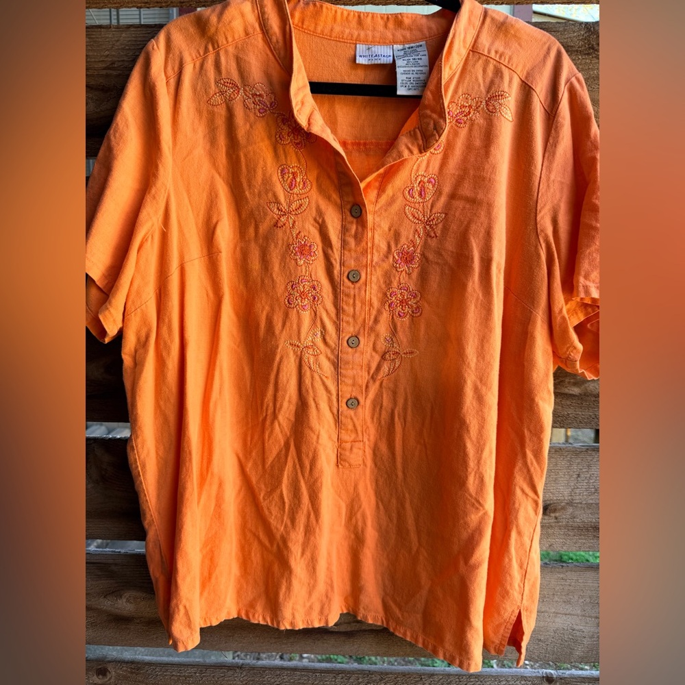 White Stag Orange Floral Linen Embroidered Shirt 18/20